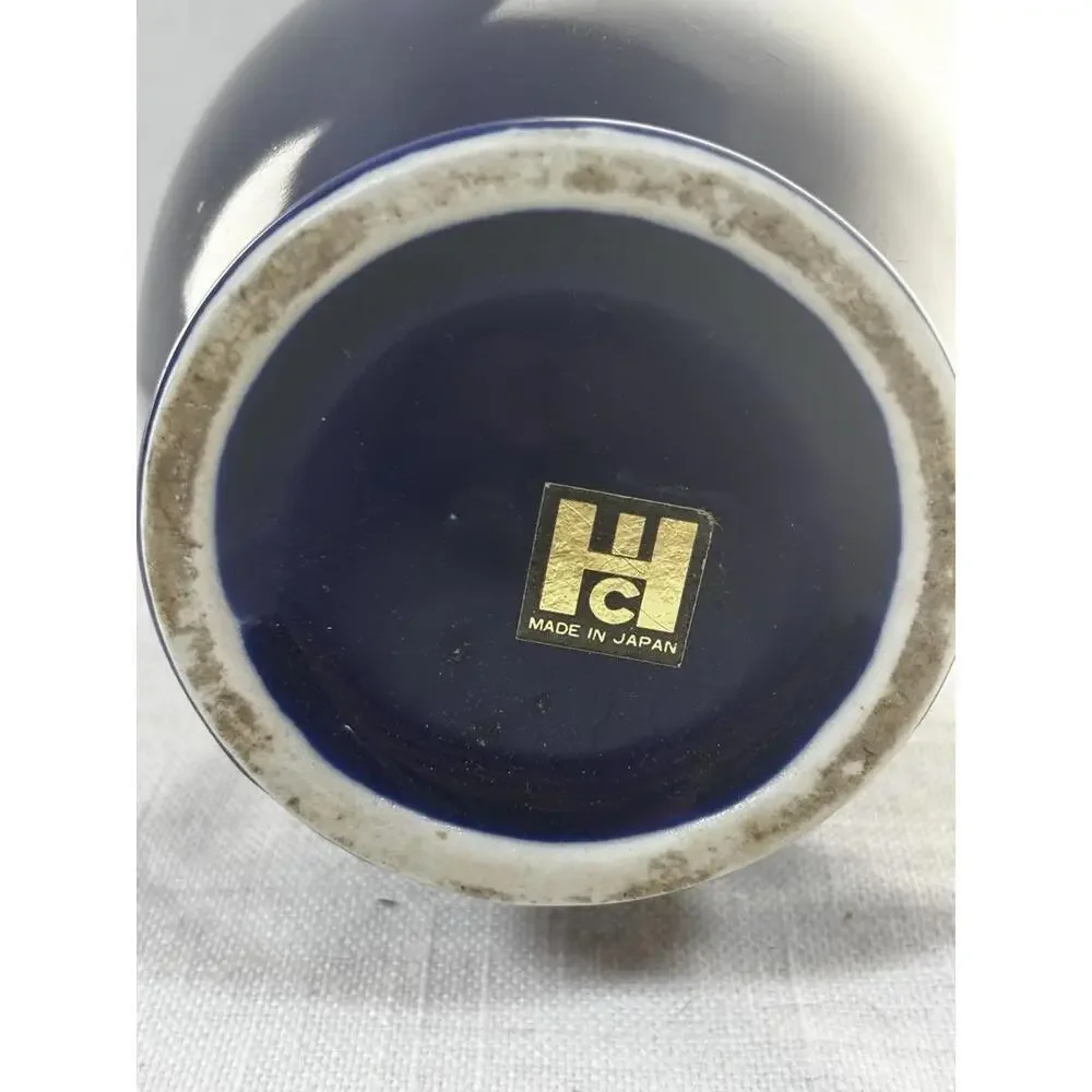 Vintage UC Japan Peacock Vase Cobalt Blue Gold Floral 7” Porcelain